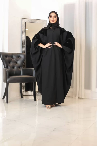 Crepe Abaya with velvet IB193