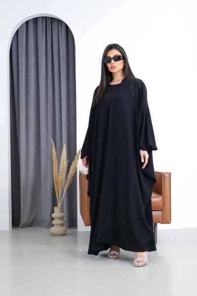 Black silk crepe abaya  IB159 Black