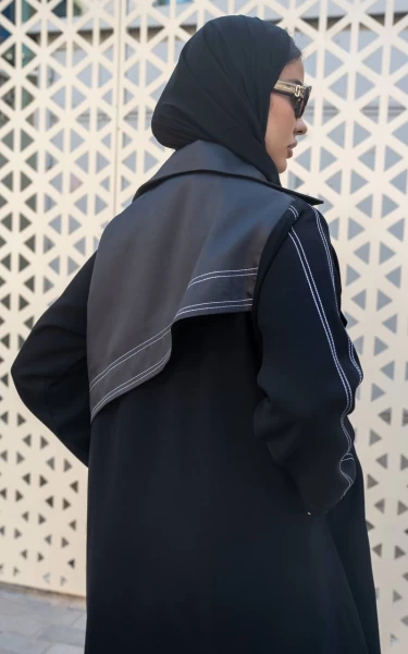 Black Blazer Abaya with Grey Details IB227